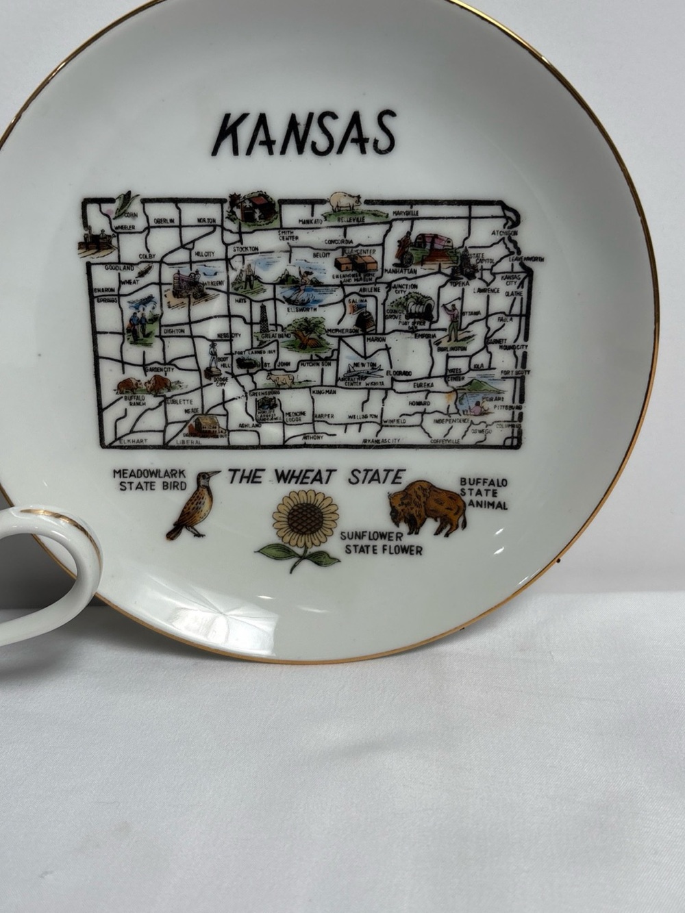 Kansas Souvenir State Plate with Gold Trim